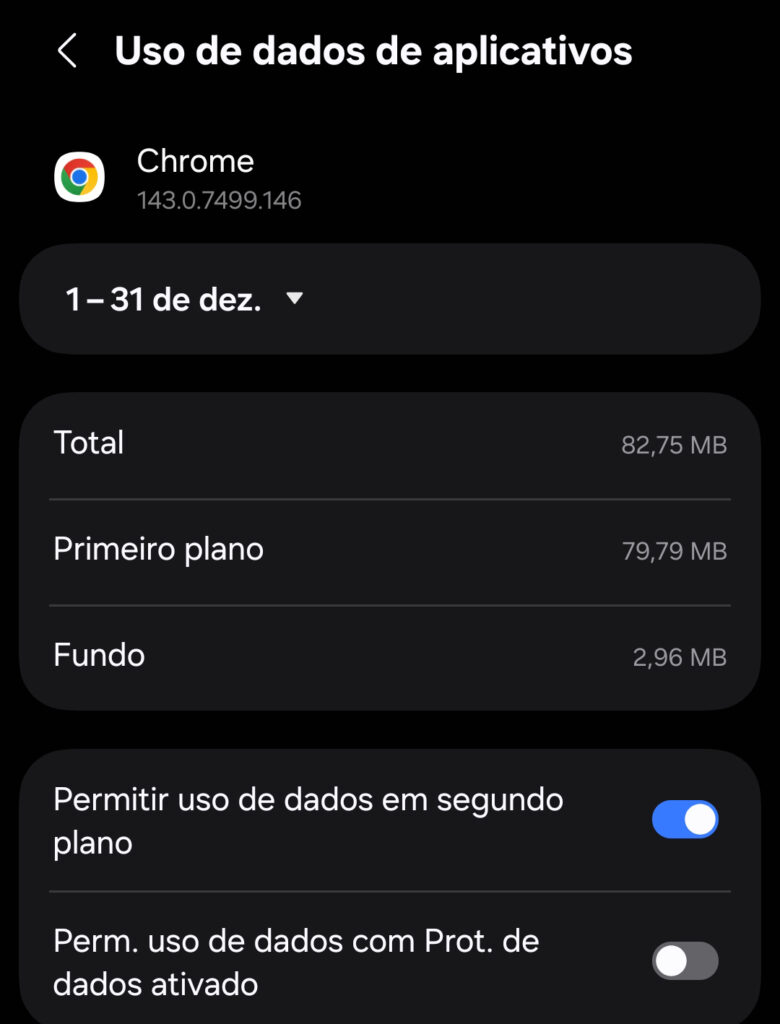 Uso de dados móveis no Google Chrome