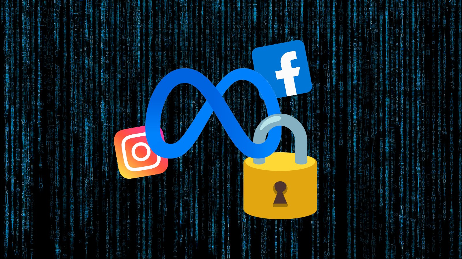 Logo da Meta com um cadeado e os ícones do Facebook e Instagram ao lado