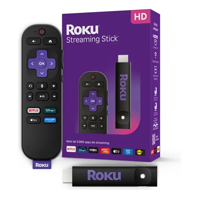 Roku Streaming Stick 2025 Para Tv Hd/fhd Controle Por Voz Preto Sem Fio