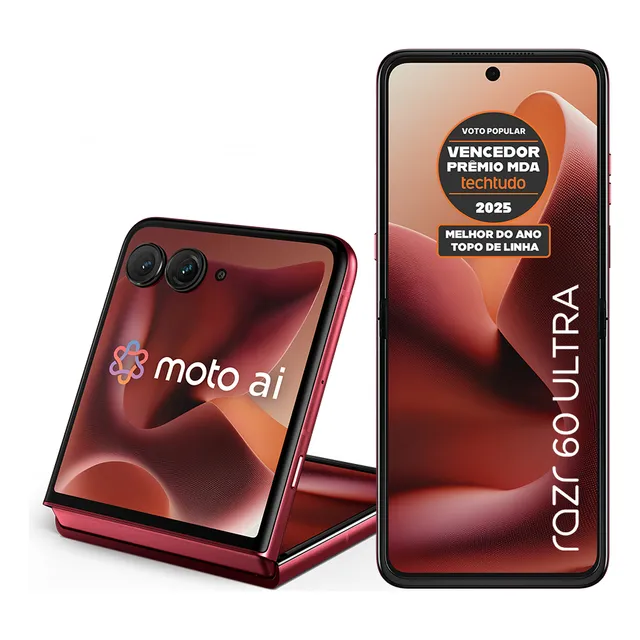 Smartphone Motorola Razr 60 Ultra - 1tb 32gb (16gb Ram+16gb Ram Boost) Snapdragon 8 Elite Tela Dobrável 7 E Externa 4 Moto Ai 50mp Camera - Vermelho