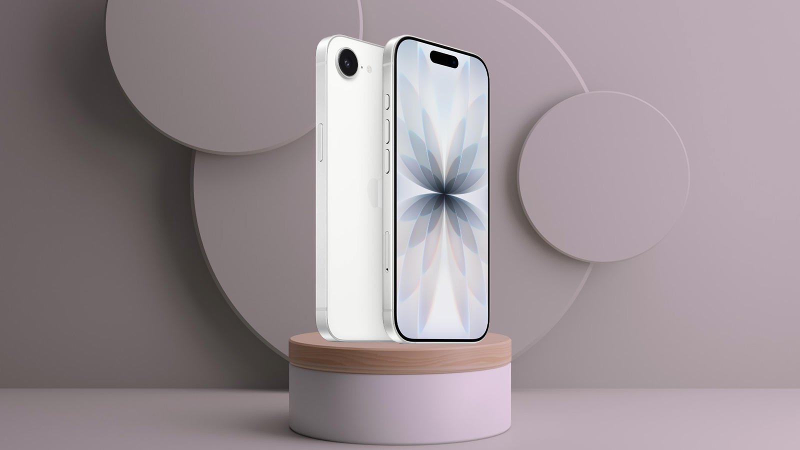 Montagem do iPhone 16e com a tela do iPhone 17