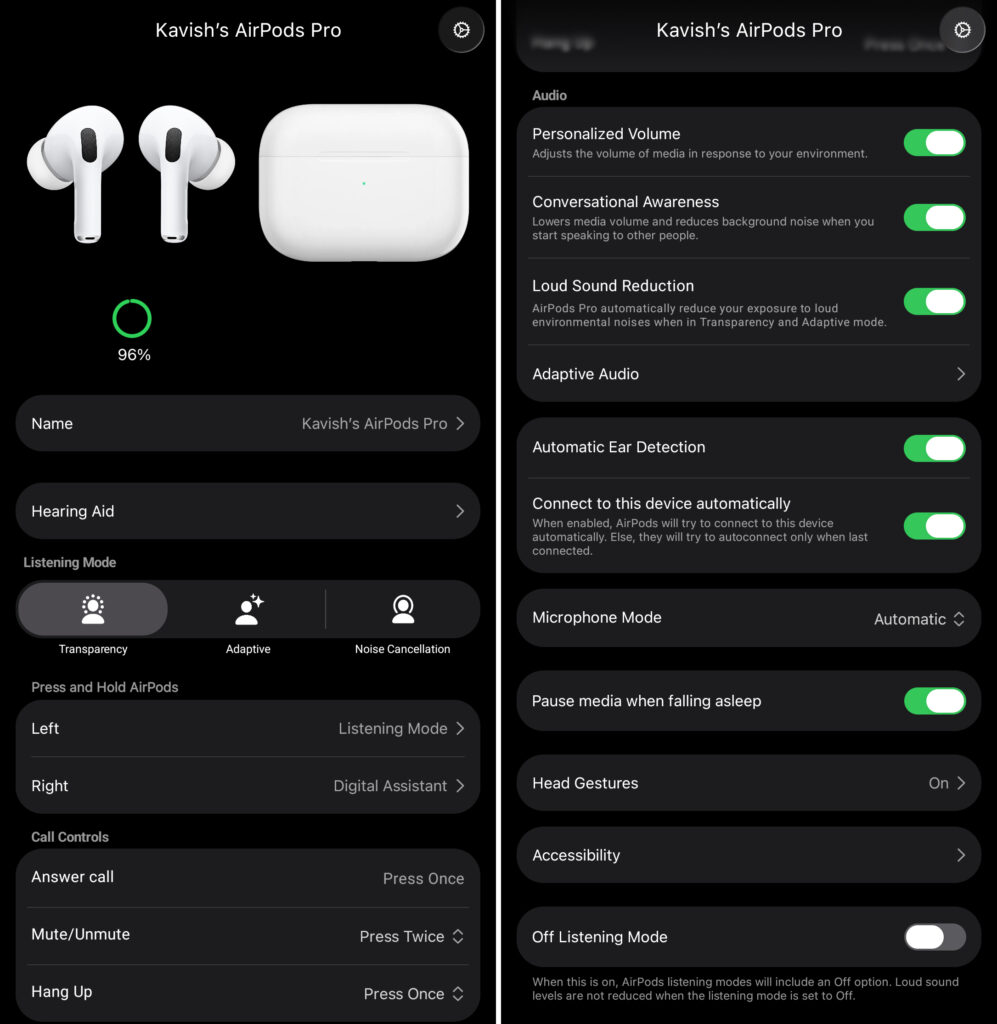 Capturas de tela do LibrePods no Android
