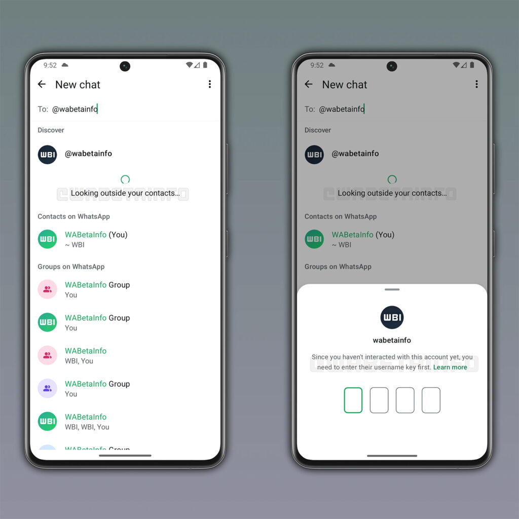 Tela de senha para contato no WhatsApp 