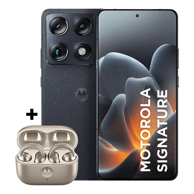 Kit Smartphone Motorola Signature 5g 512gb Preto + Fone Sem Fio Bluetooth Moto Buds Loop Champagne