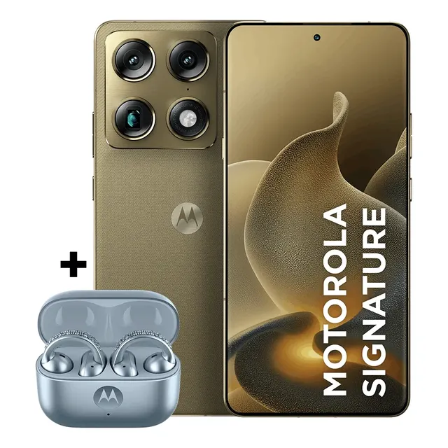 Kit Smartphone Motorola Signature 5g 512gb Verde Oliva + Fone Bluetooth Moto Buds Loop Ice Melt