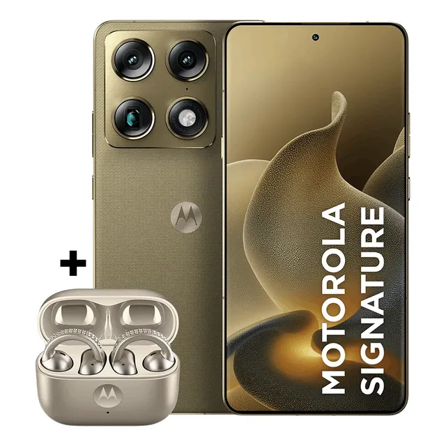 Kit Smartphone Motorola Signature 5g 512gb Verde Oliva + Fone Bluetooth Moto Bubds Loop Champagne